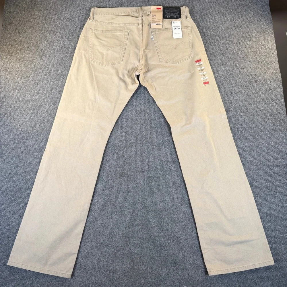 Levis 514 Straight Fit Mens Khaki Tan Cotton Twill Pants 36x34 NWT‎ 3303